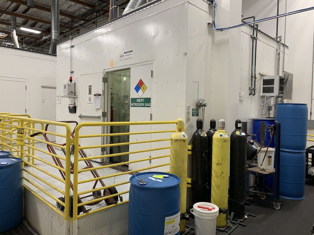 Industrial enclosure, compressed-gas cylinders and inert nitrogen warning signage