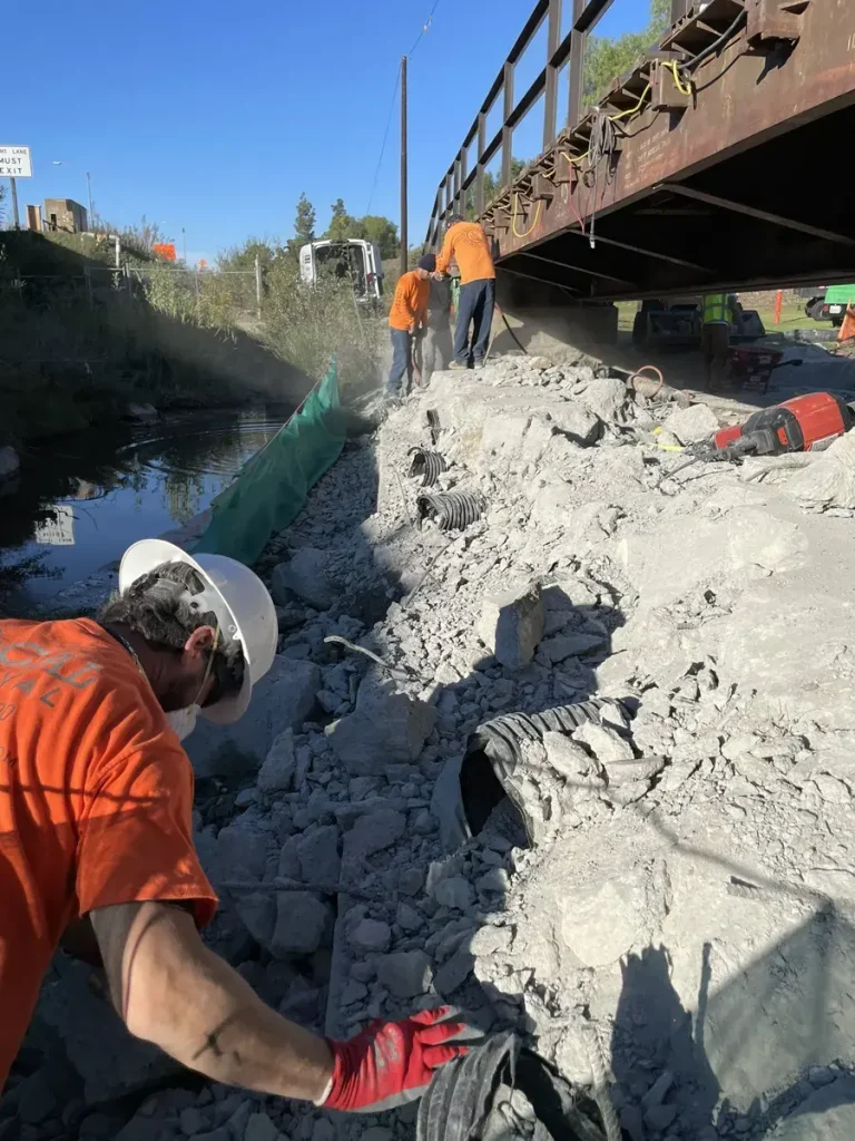 Concrete work area beneath the retained country club bridge